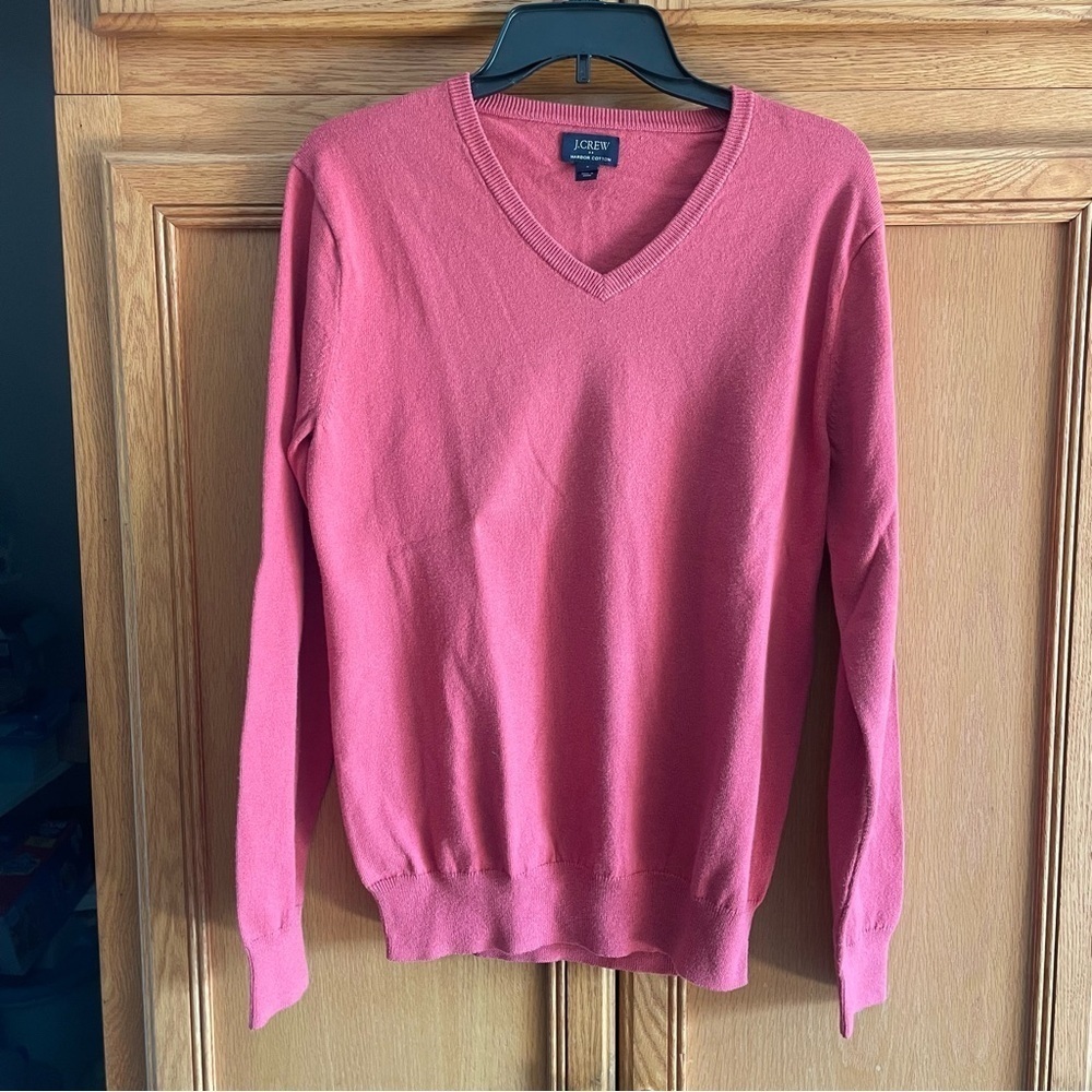 J.Crew men’s Pink /coral V-Neck Sweater size small cotton/nylon/labor de merinos